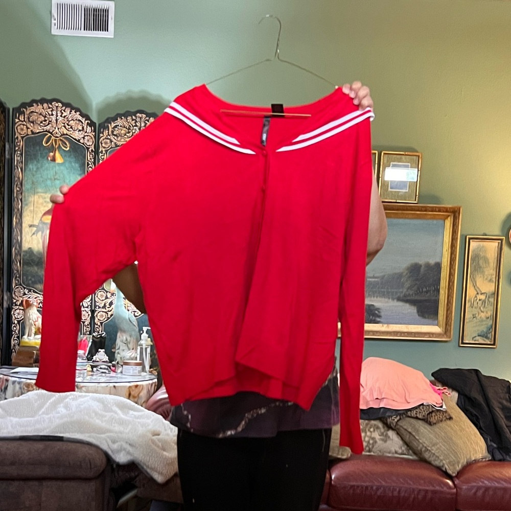 Torrid Red Retrochic Nautical Sailor Top with Anchor Detail - Picture 2 of 6